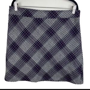 Loft Women’s Skirt 12 Purple Black White Plaid A Line Full Lined Ann Taylor